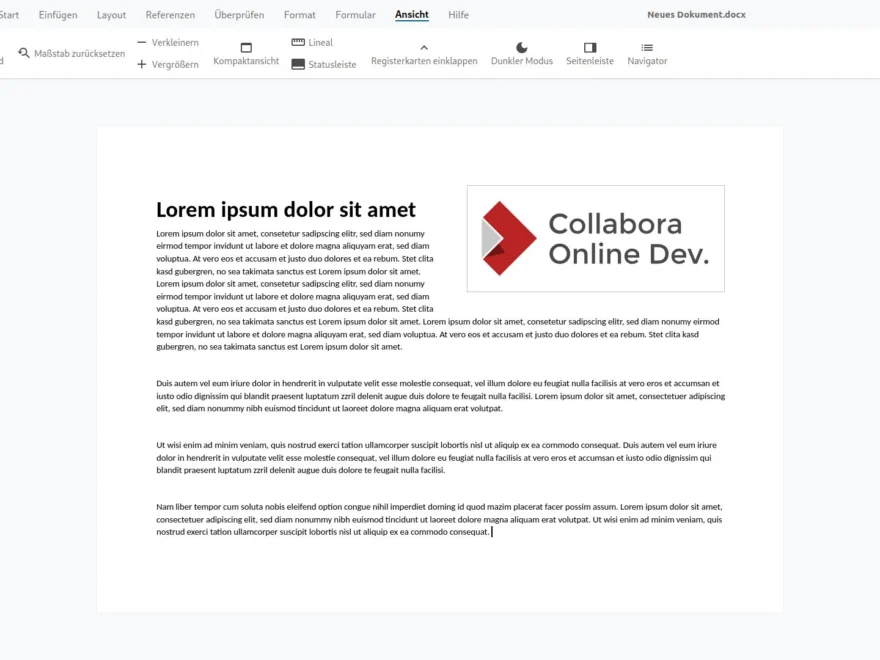 Ansicht eines geöffneten Textdokuments aus Nextcloud in Collabora
