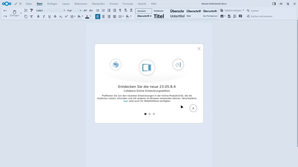 Ansicht von Collabora in Nextcloud